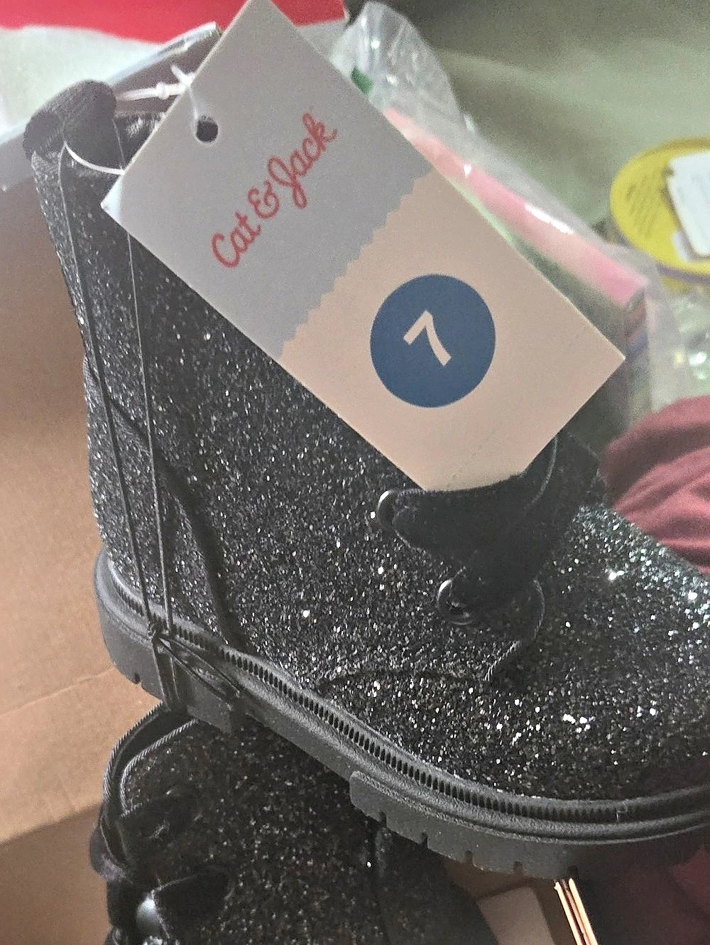 Cat & Jack Girls US 7 Black Glitter Boots NWT